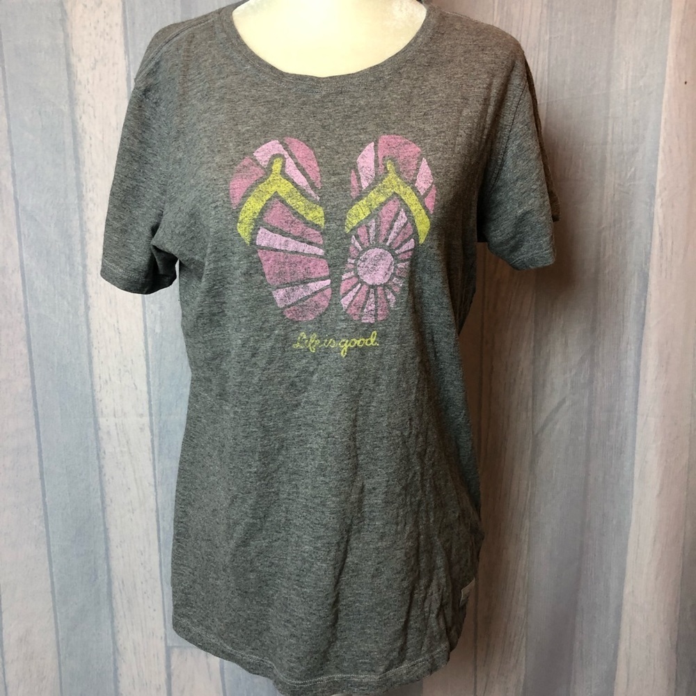Life is Good Crusher Flip Flops Grey T-Shirt Sz M